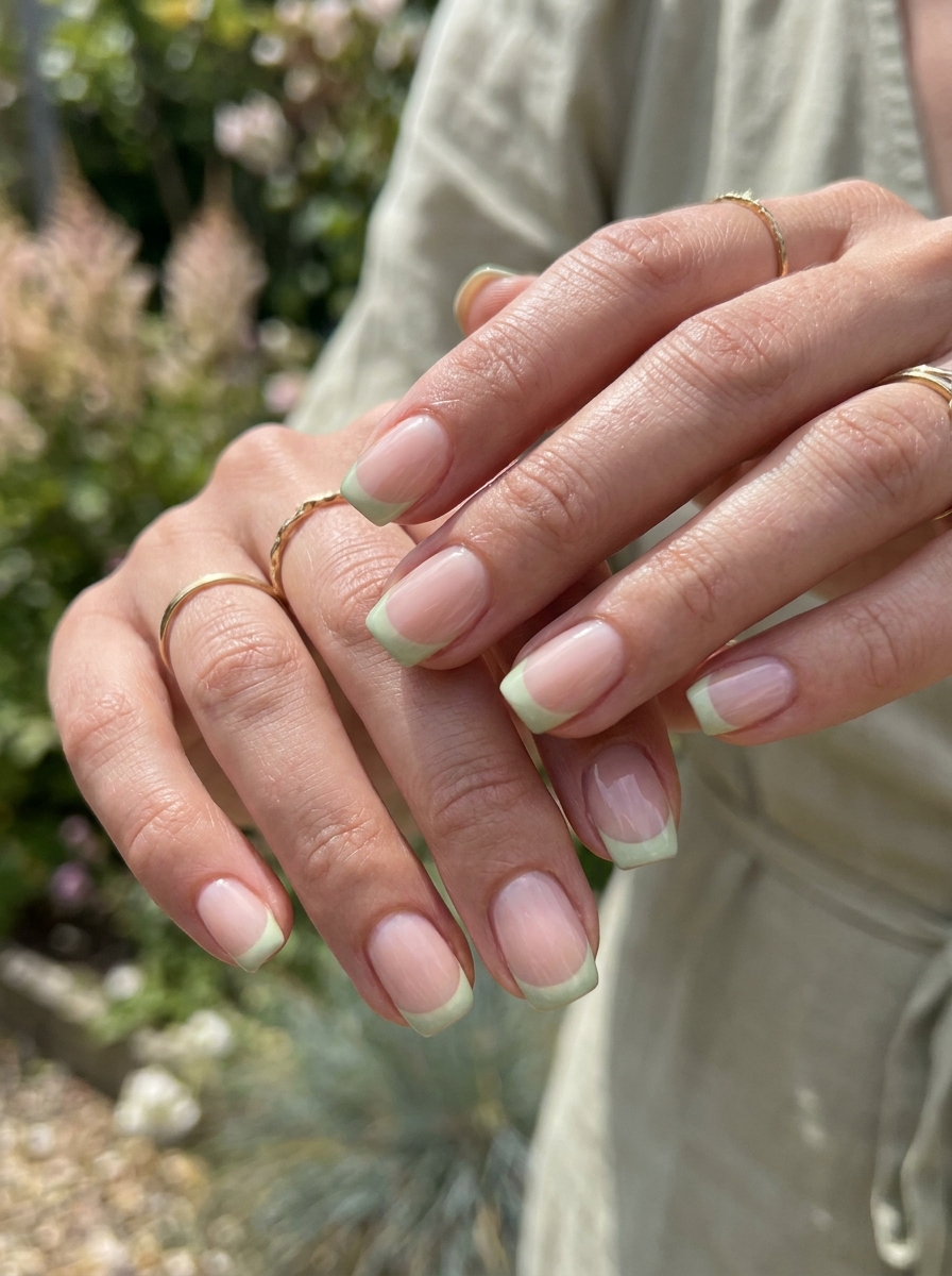 Pistachio French Square Nails